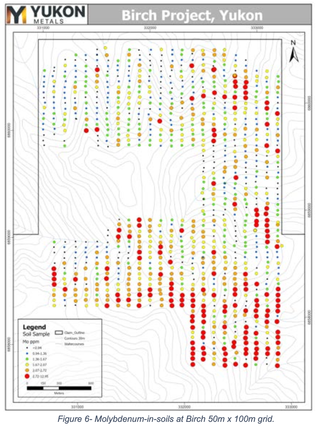 Molybdenum-in-soils at Birch 50m x 100m grid.