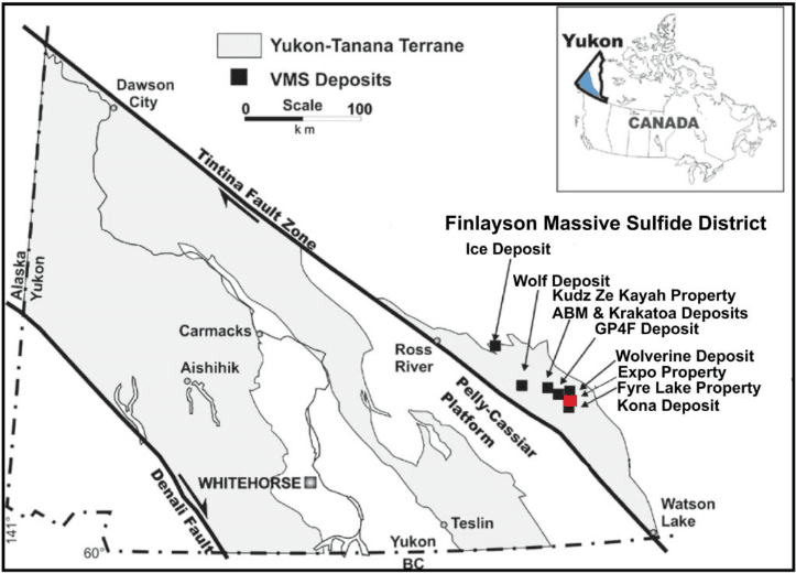 Overview map of the Finlayson Volcanic Massive Sulfide District