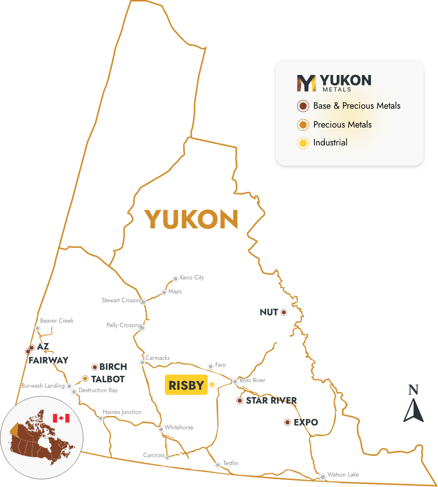 Map of Yukon highlighting the Risby project
